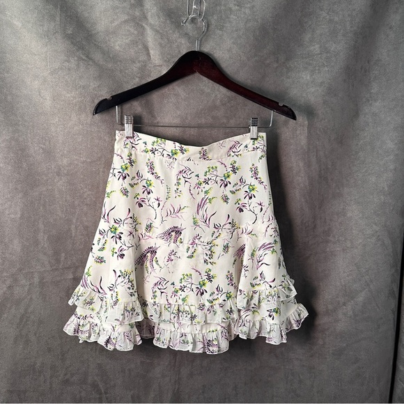 Topshop Floral Ruffle Mini Skirt Tiered Ivory Multi Cottagecore US 6 - Picture 10 of 10